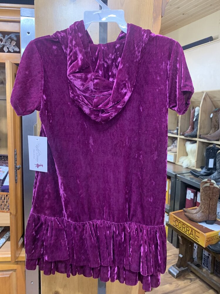 Eggplant Velvet Hoodie Ruffle Dress