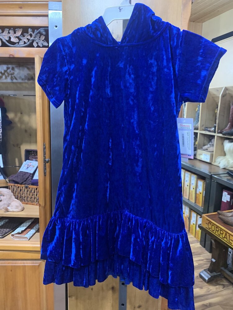 Royal Blue Velvet Hoodie Ruffle Dress