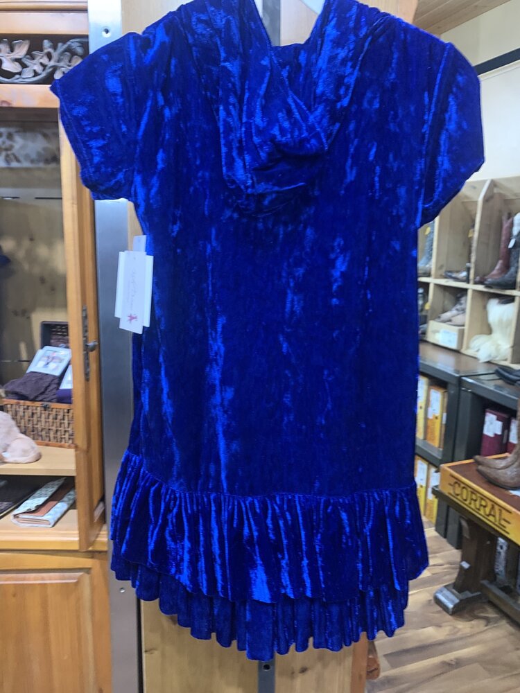 Royal Blue Velvet Hoodie Ruffle Dress