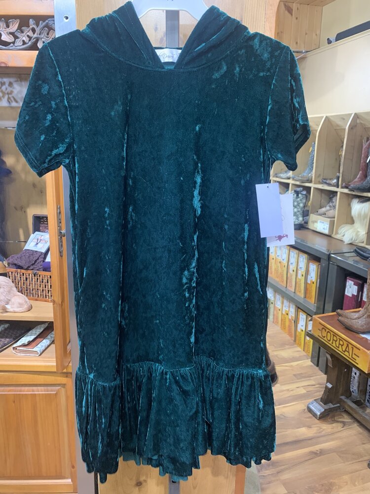 Hunter Green Velvet Hoodie Ruffle Dress