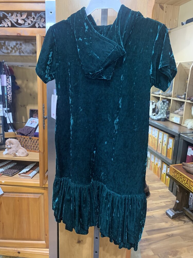 Hunter Green Velvet Hoodie Ruffle Dress