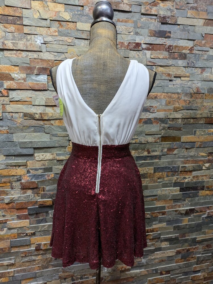 Ivory & Burgundy Sequin Dress, Size S