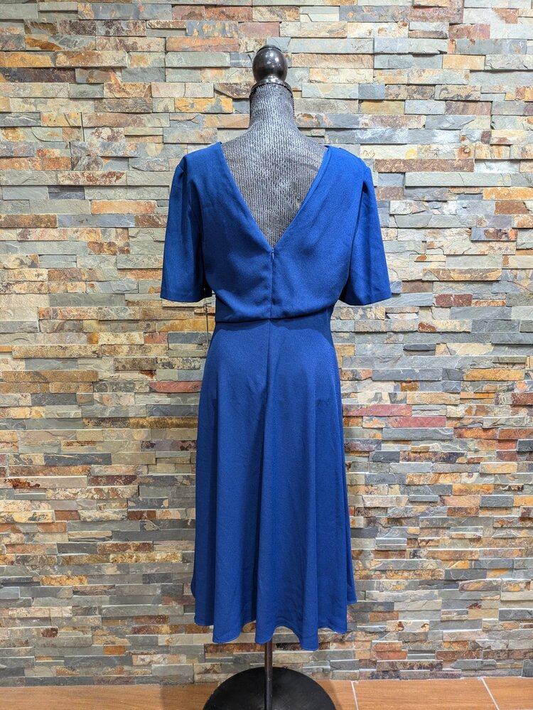Adrianna Papell Night Blue Cross Layered Short Sleeve Dress, Size 12