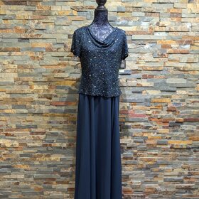 Jkara Navy Sequin Mock 2-Piece Gown, Size 12