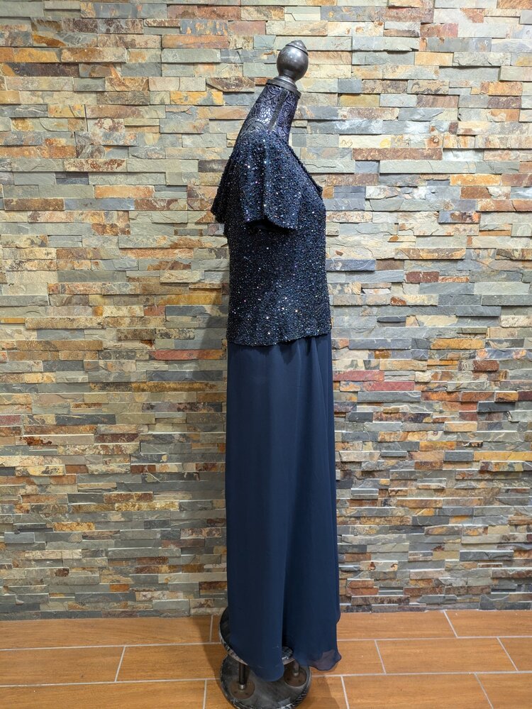 Jkara Navy Sequin Mock 2-Piece Gown, Size 12