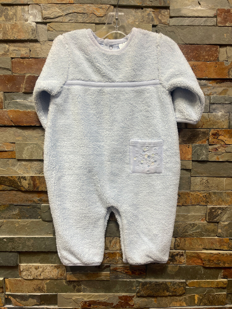 Light Blue Fuzzy Romper w/ Moon & Stars