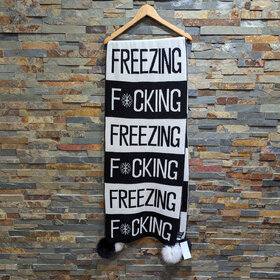 Black and White F*cking Freezing Knitted Oversize Scarf w/Black/White Fox Poms
