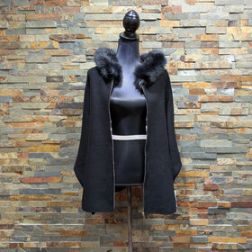 Black Zip Up Hoodie w/Fox Trimmed Hood, O/S