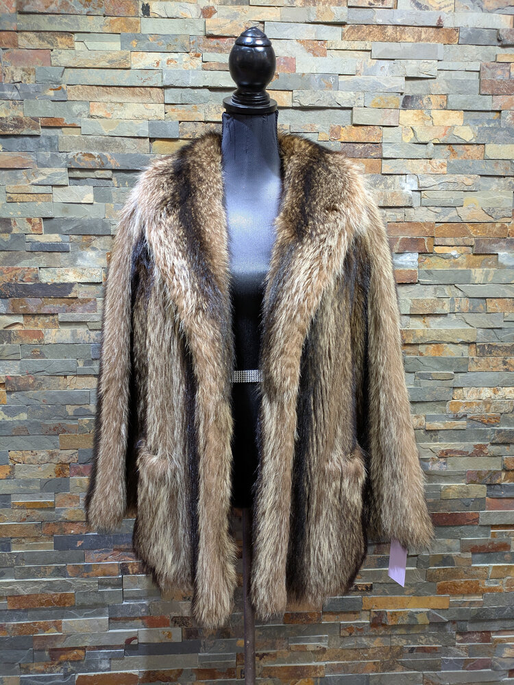 Raccoon Jacket with Shawl Collar, Size S