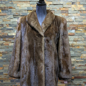Nigbor Furs Brown Mink Bishop Sleeve Banded Cuff Coat, Size S
