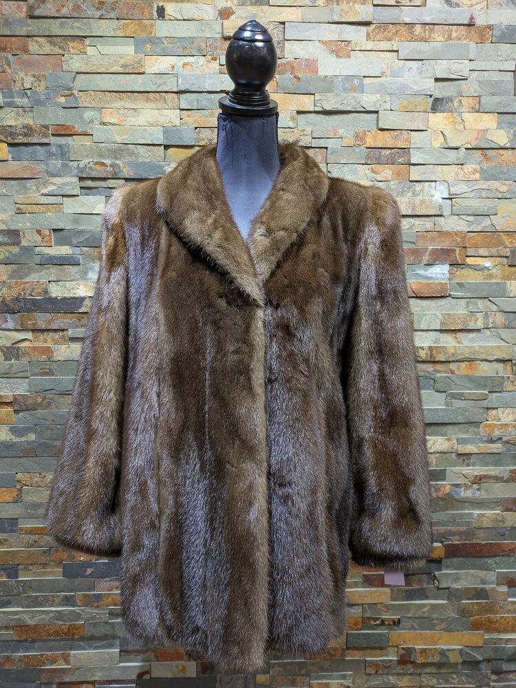 Nigbor Furs Brown Mink Bishop Sleeve Banded Cuff Coat, Size S