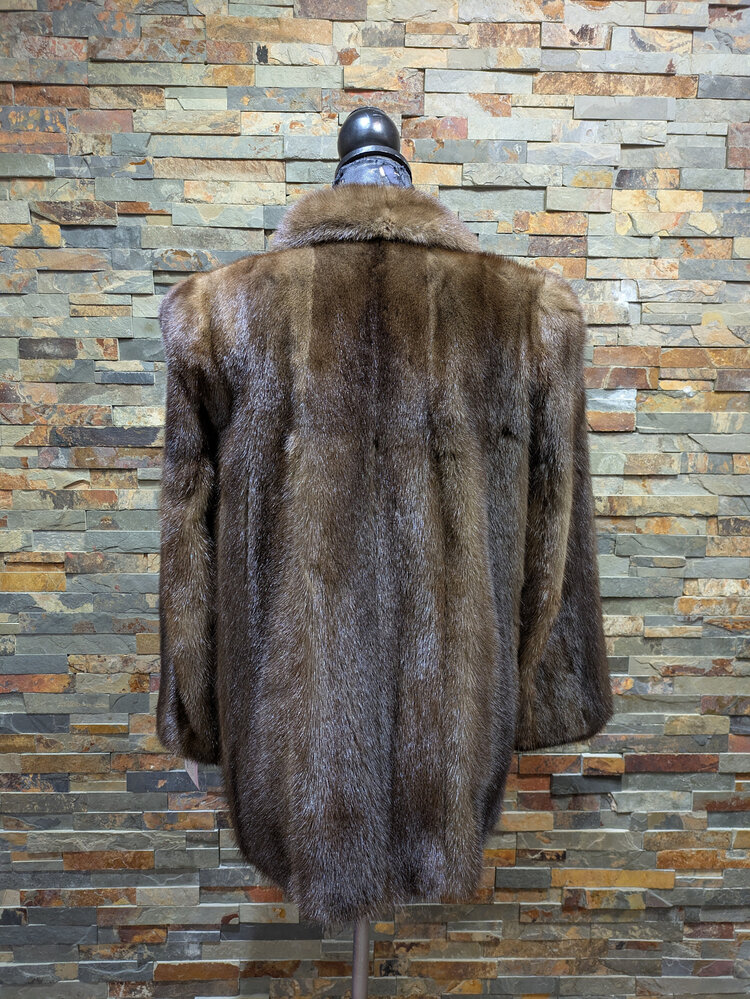 Nigbor Furs Brown Mink Bishop Sleeve Banded Cuff Coat, Size S