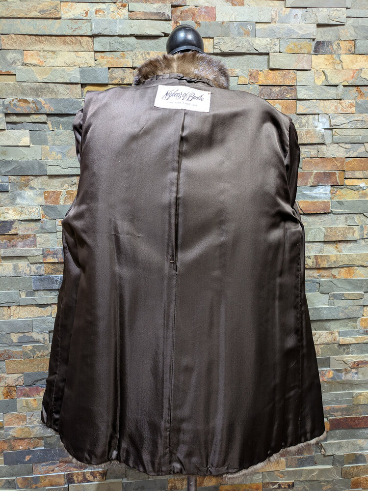 Nigbor Furs Brown Mink Bishop Sleeve Banded Cuff Coat, Size S