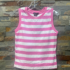 Pink and White Striped Tank Top, Size S (7-8)