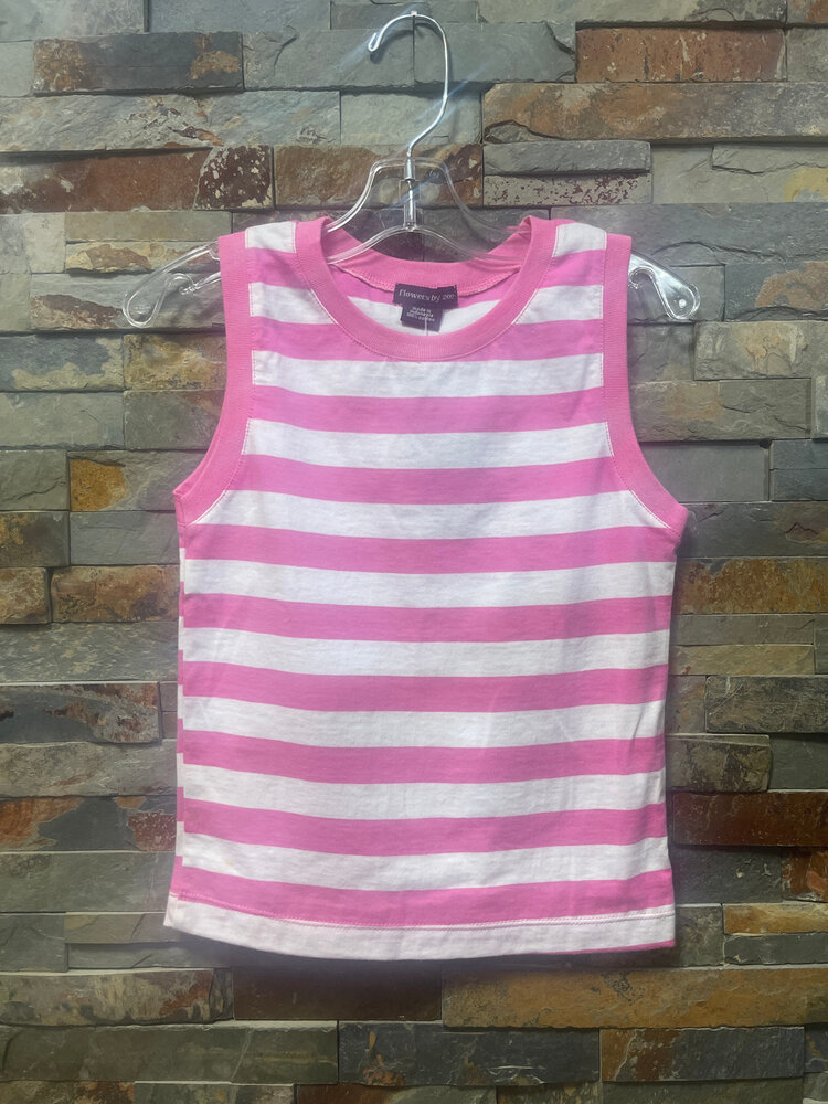 Pink and White Striped Tank Top, Size S (7-8)