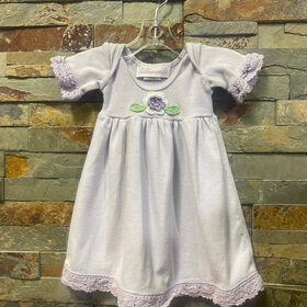Lavender Cotton Dress with Crochet Trim and Flower, Size 3M