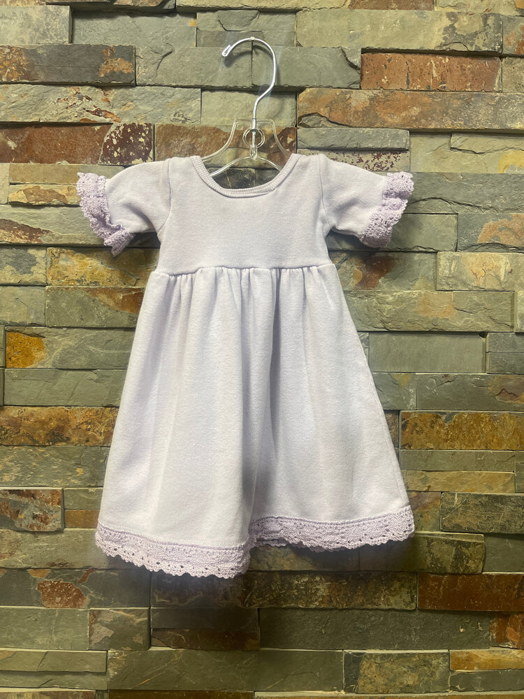 Lavender Cotton Dress with Crochet Trim and Flower, Size 3M