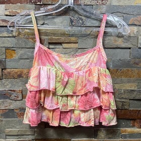 Pink Floral Print Ruffle Tank Top. Size XS (7-8)