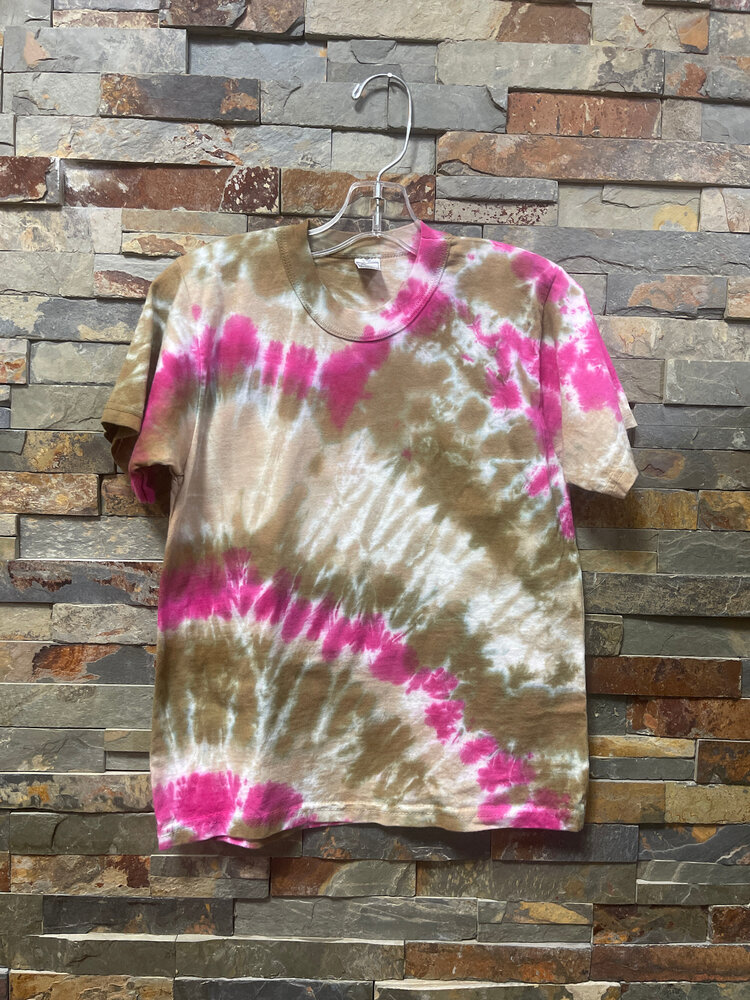 Brown and Hot Pink Tye Dye T-Shirt, Size 6