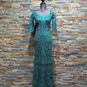 Tadashi Shoji Tadashi Shoji Green Sequin Lace Off-Shoulder Gown, Size 4
