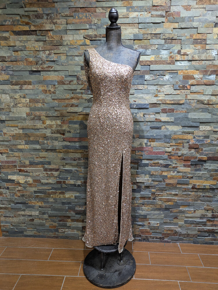 Mac Duggal Mac Duggal Rose Gold One-shoulder Sequin Gown, Size 4
