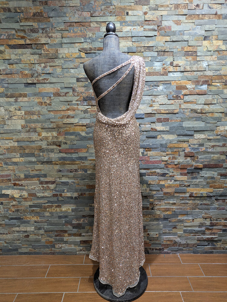 Mac Duggal Mac Duggal Rose Gold One-shoulder Sequin Gown, Size 4