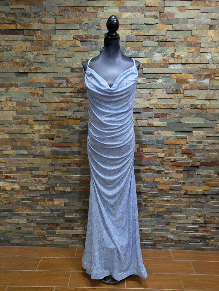 B. Darlin Ocean Blue Sparkly Body-Con Gown, Size 22W