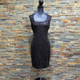 Caché Black Fitted Sequin Cocktail Dress, Size 10