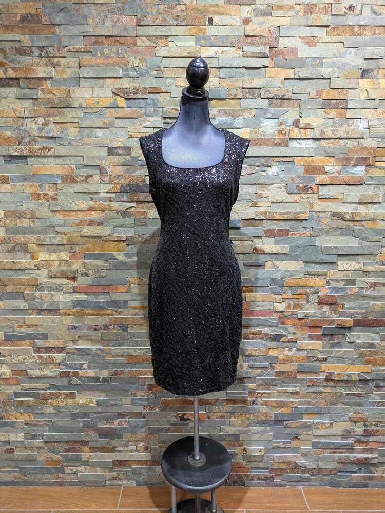 Caché Black Fitted Sequin Cocktail Dress, Size 10
