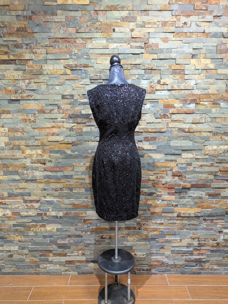 Caché Black Fitted Sequin Cocktail Dress, Size 10