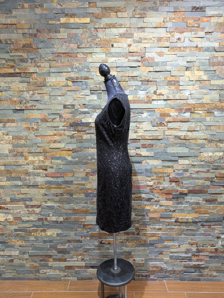 Caché Black Fitted Sequin Cocktail Dress, Size 10