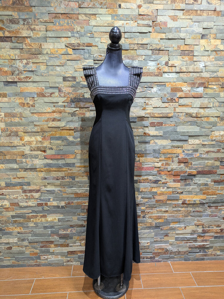 Aidan Mattox Black Maxi Formal Cocktail Gown, Size 2