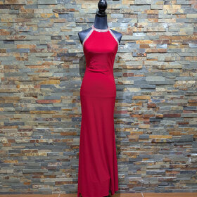 Mac Duggal Mac Duggal Red Gown with Sequin Halter Neck, Size 2