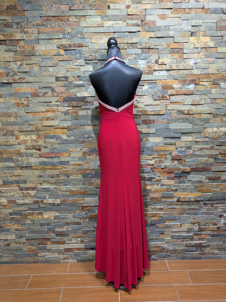 Mac Duggal Mac Duggal Red Gown with Sequin Halter Neck, Size 2