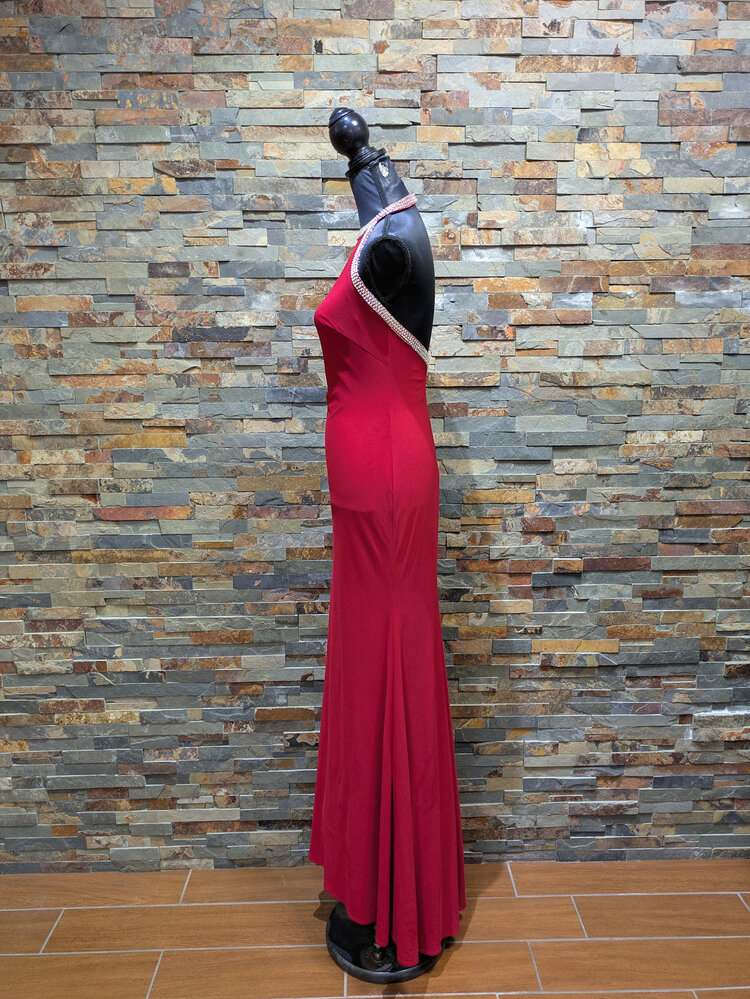 Mac Duggal Mac Duggal Red Gown with Sequin Halter Neck, Size 2