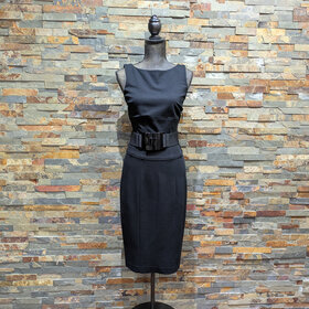Caché Black Sheath Woman's Formal Dress with Belt, Size 8
