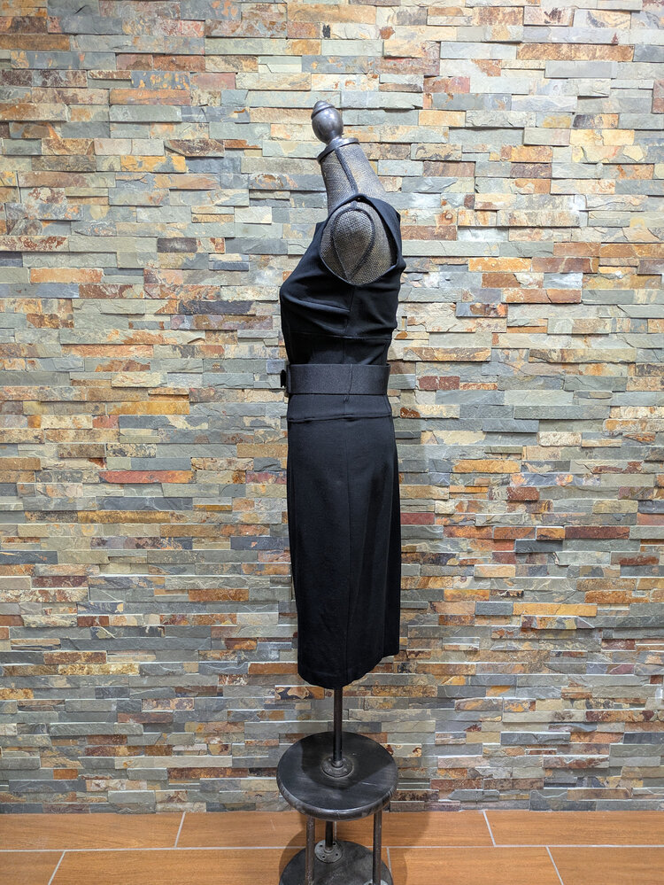 Caché Black Sheath Woman's Formal Dress with Belt, Size 8