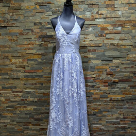 BCX Periwinkle Embroidered Cross-Back Gown, Size 9