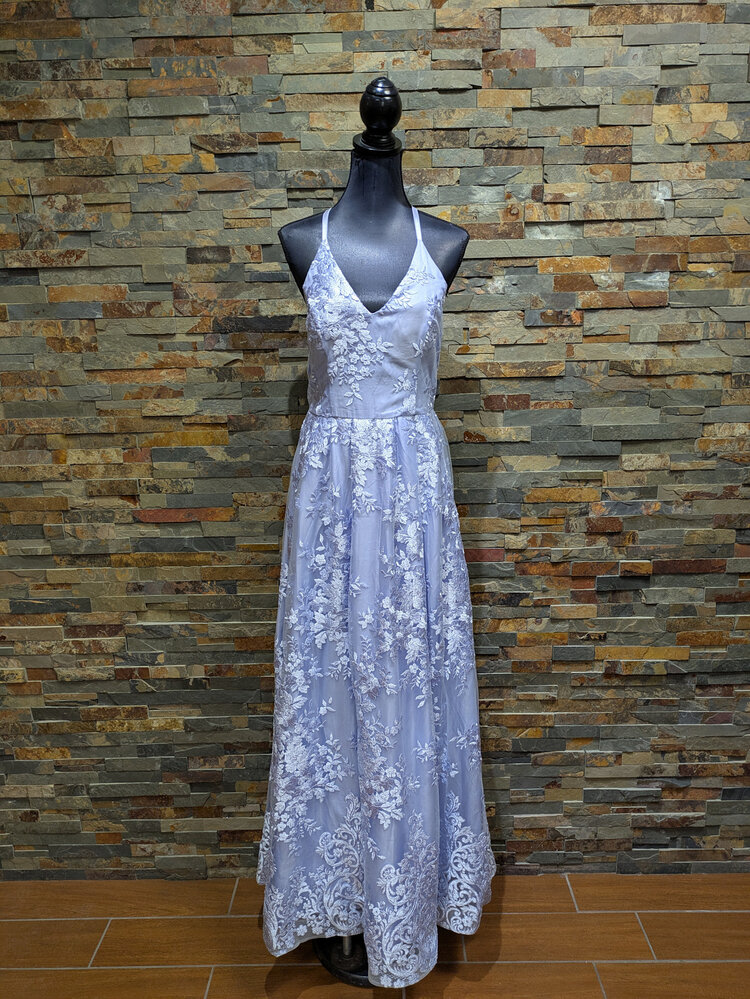 BCX Periwinkle Embroidered Cross-Back Gown, Size 9