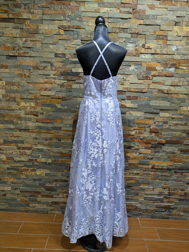 BCX Periwinkle Embroidered Cross-Back Gown, Size 9