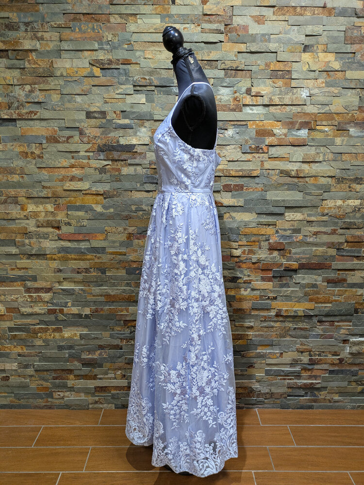 BCX Periwinkle Embroidered Cross-Back Gown, Size 9