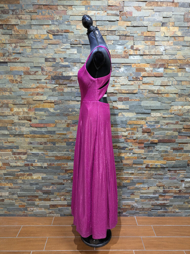 Morgan & Co. Deep Pink Sparkly Cross-Back Gown, Size 7