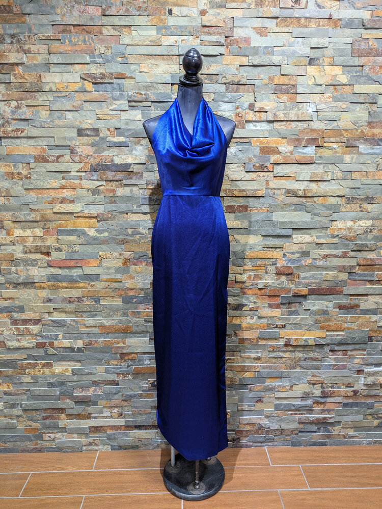 Aidan Mattox Royal Sapphire Satin Cowl Gown, Size 2