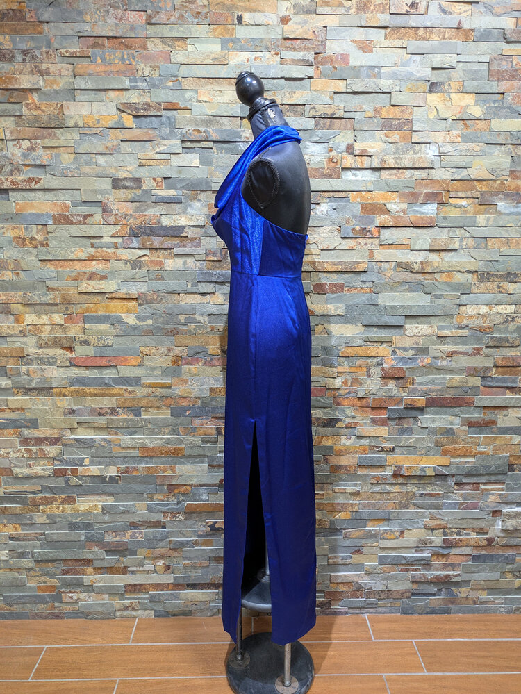 Aidan Mattox Royal Sapphire Satin Cowl Gown, Size 2