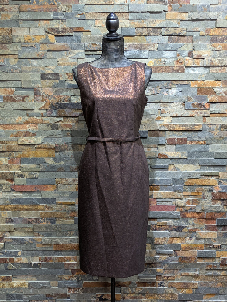 Anne Klein Brown Sleeveless Boatneck Belted Dress, Size 6