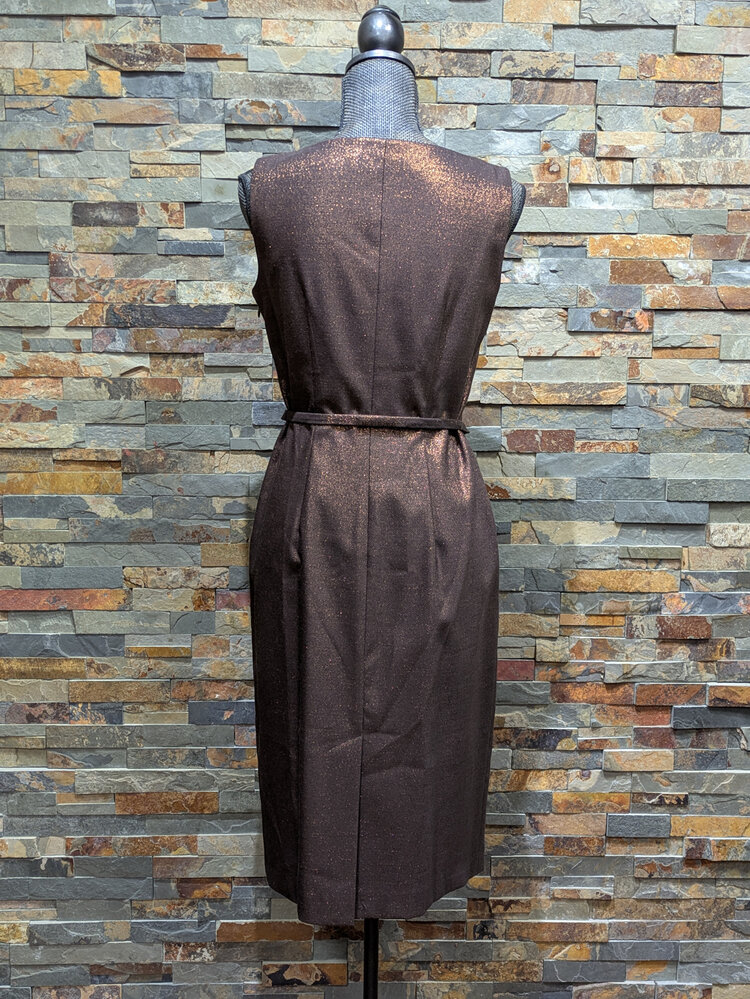 Anne Klein Brown Sleeveless Boatneck Belted Dress, Size 6