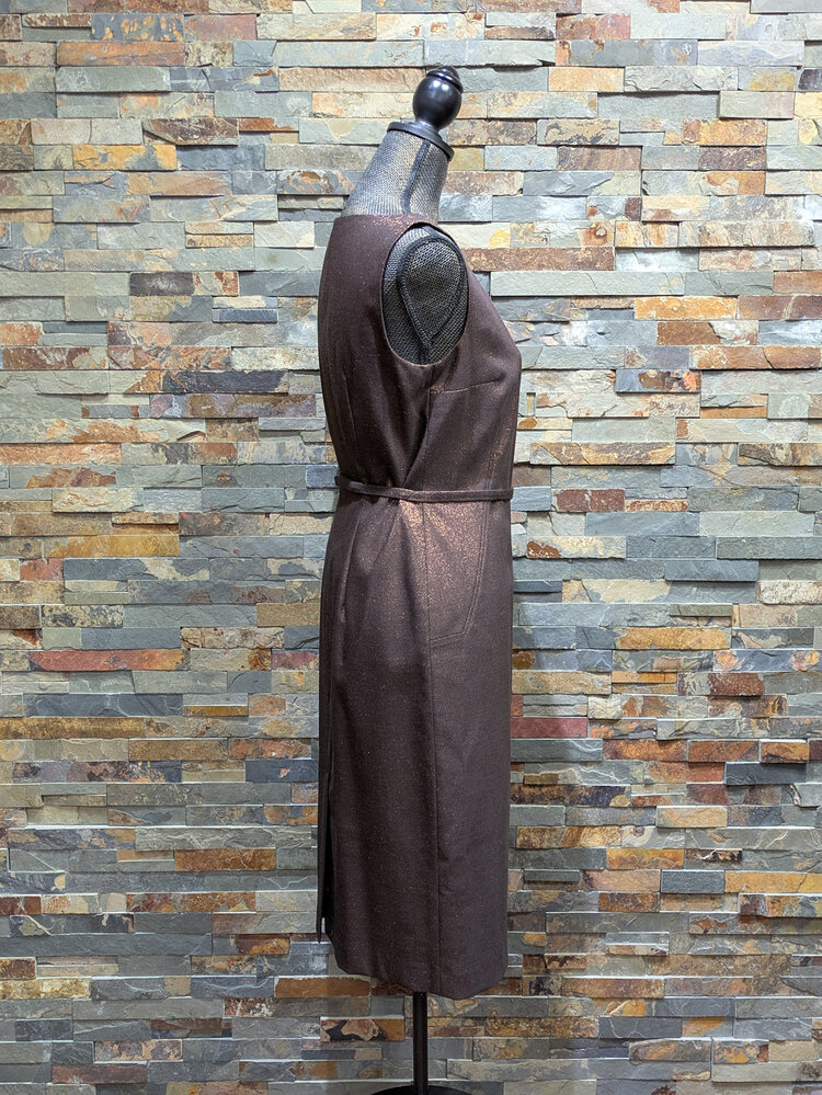 Anne Klein Brown Sleeveless Boatneck Belted Dress, Size 6