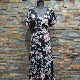 venus couture Black Maxi Floral Flowy Dress, Size S