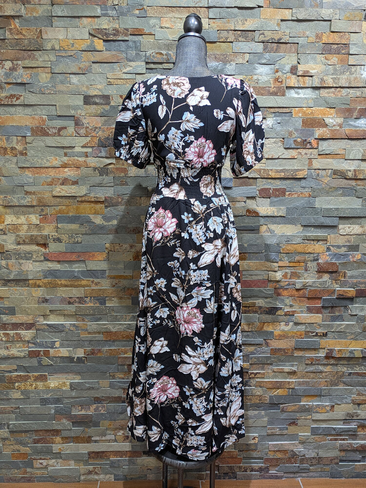 venus couture Black Maxi Floral Flowy Dress, Size S