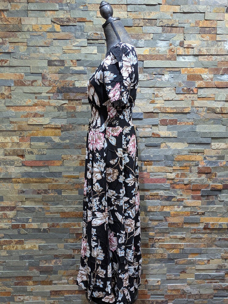 venus couture Black Maxi Floral Flowy Dress, Size S
